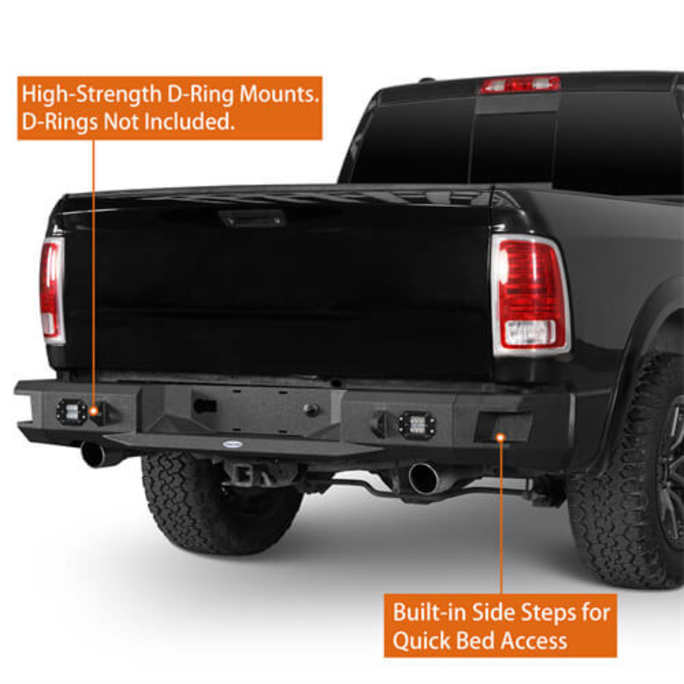 Offroad Aftermarket Rear Bumper w/LED Lights For 2009-2018 Dodge Ram 1500 - Hooke Road - HE.6025-S
