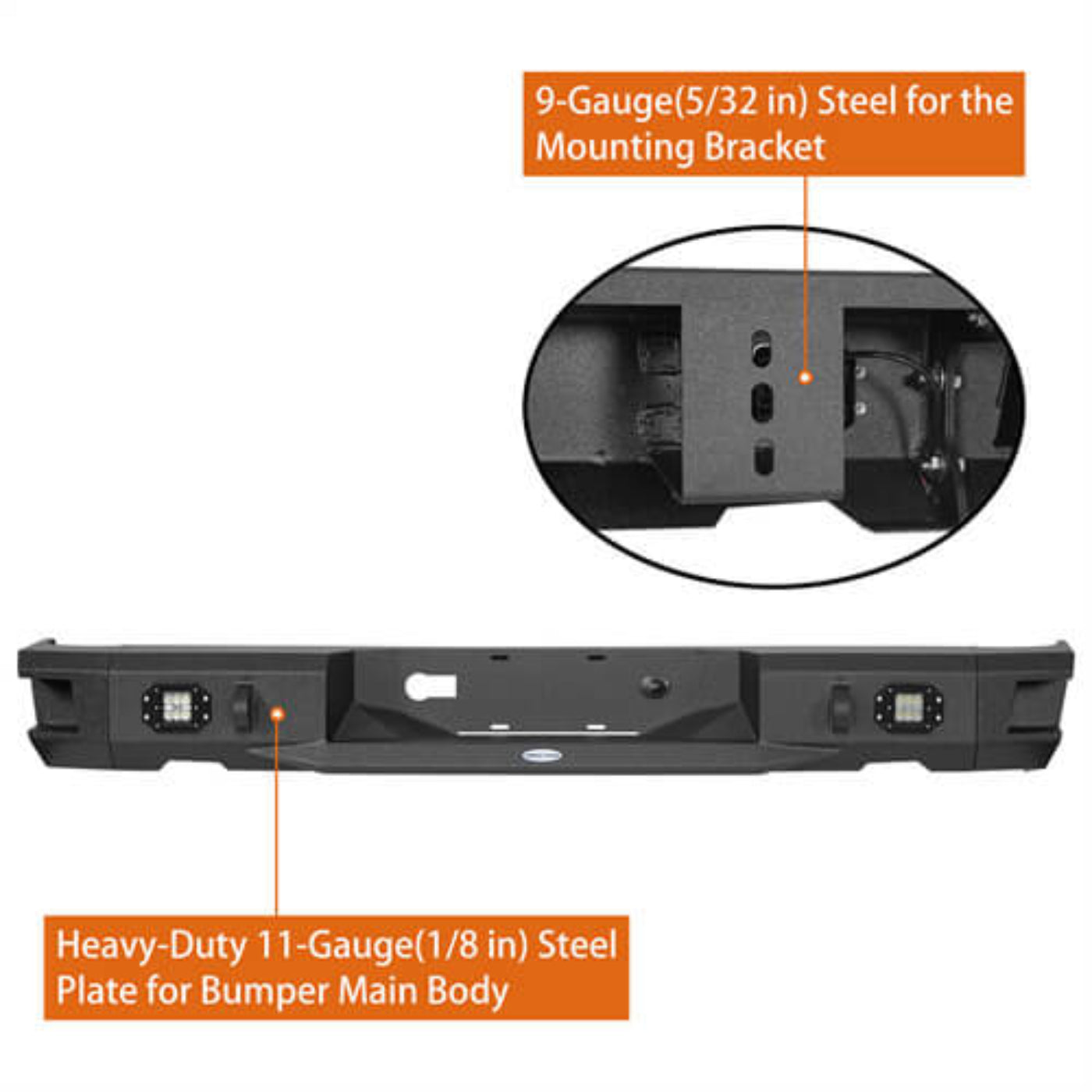 Offroad Aftermarket Rear Bumper w/LED Lights For 2009-2018 Dodge Ram 1500 - Hooke Road - HE.6025-S