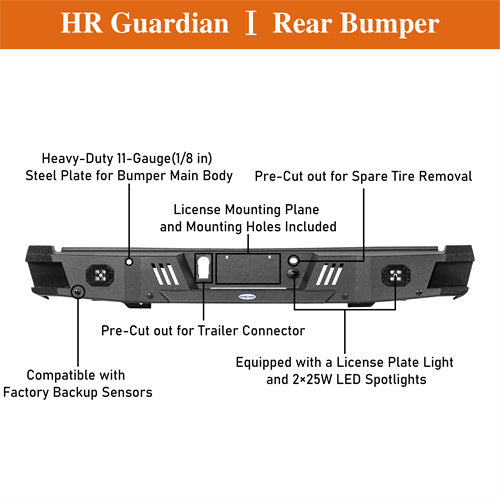 Offroad Rear Bumper w/License Plate Light For 2015-2017 Ford F-150 (Excluding Raptor) - Hooke Road