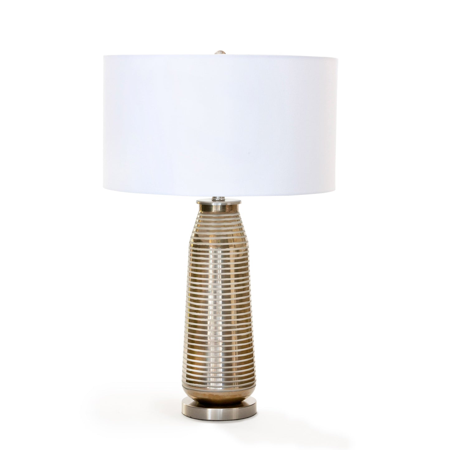 Park Hill Collection Delany Grinded Glass Lamp - Urban Chic Table Lamp with Ribbed Base & Elegant White Linen Shade - ELT10026