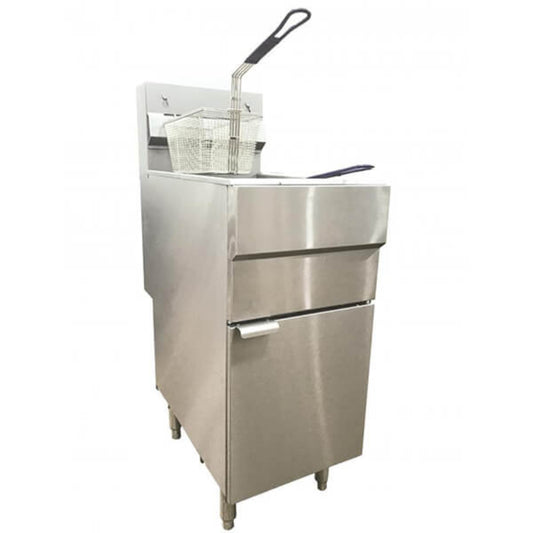 Omcan Liquid Propane 40 lb. Stainless Steel Floor Fryer - 90,000 BTU - 43422