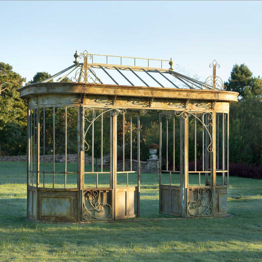 Park Hill Collection Aged Metal Conservatory Facade Framework - Unique Patina Finish for Stunning Outdoor Display! - EDX80861
