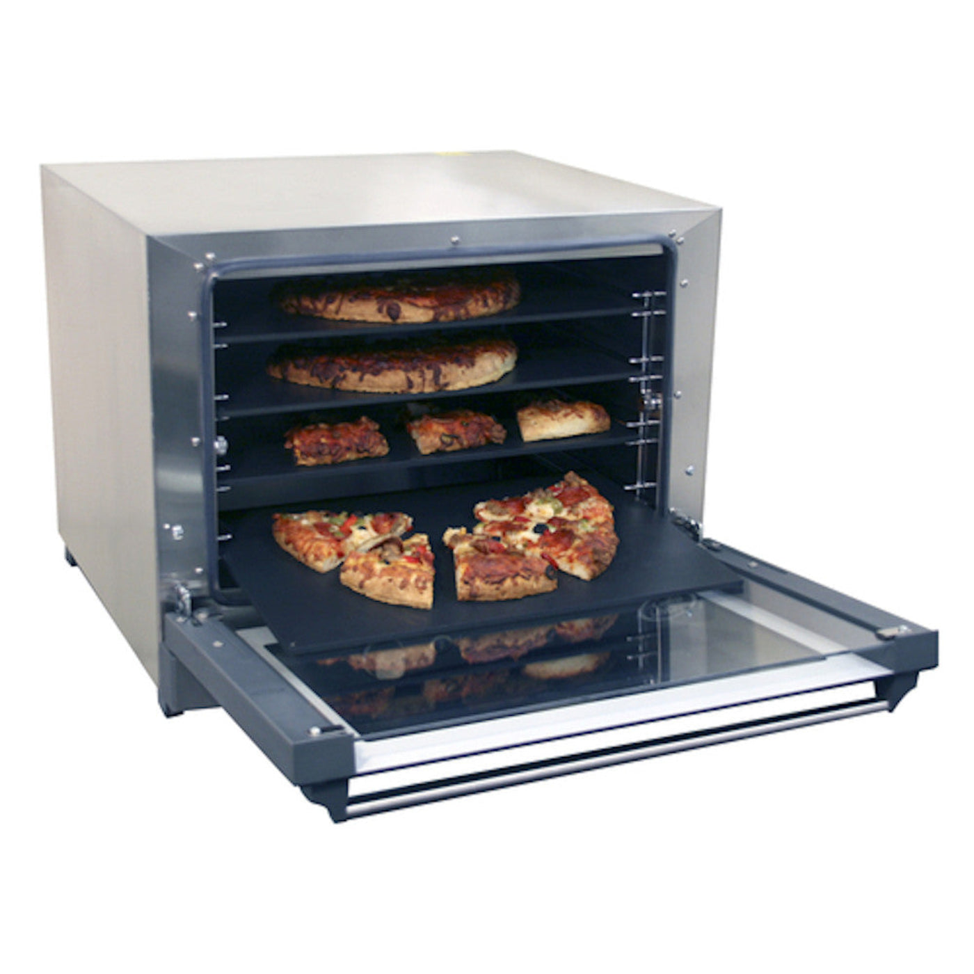 Cadco OV-023P Electric Countertop Convection Oven with Four Pizza Heat Plate Shelves - CDOV023P