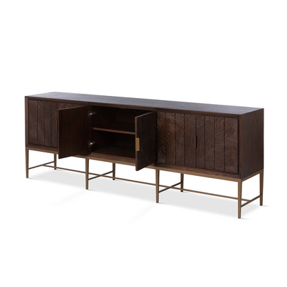 Park Hill Collection Addison Faux Bois Media Cabinet - Elegant Walnut Finish, Beechwood & Antique Brass Hardware Design - EFC26058