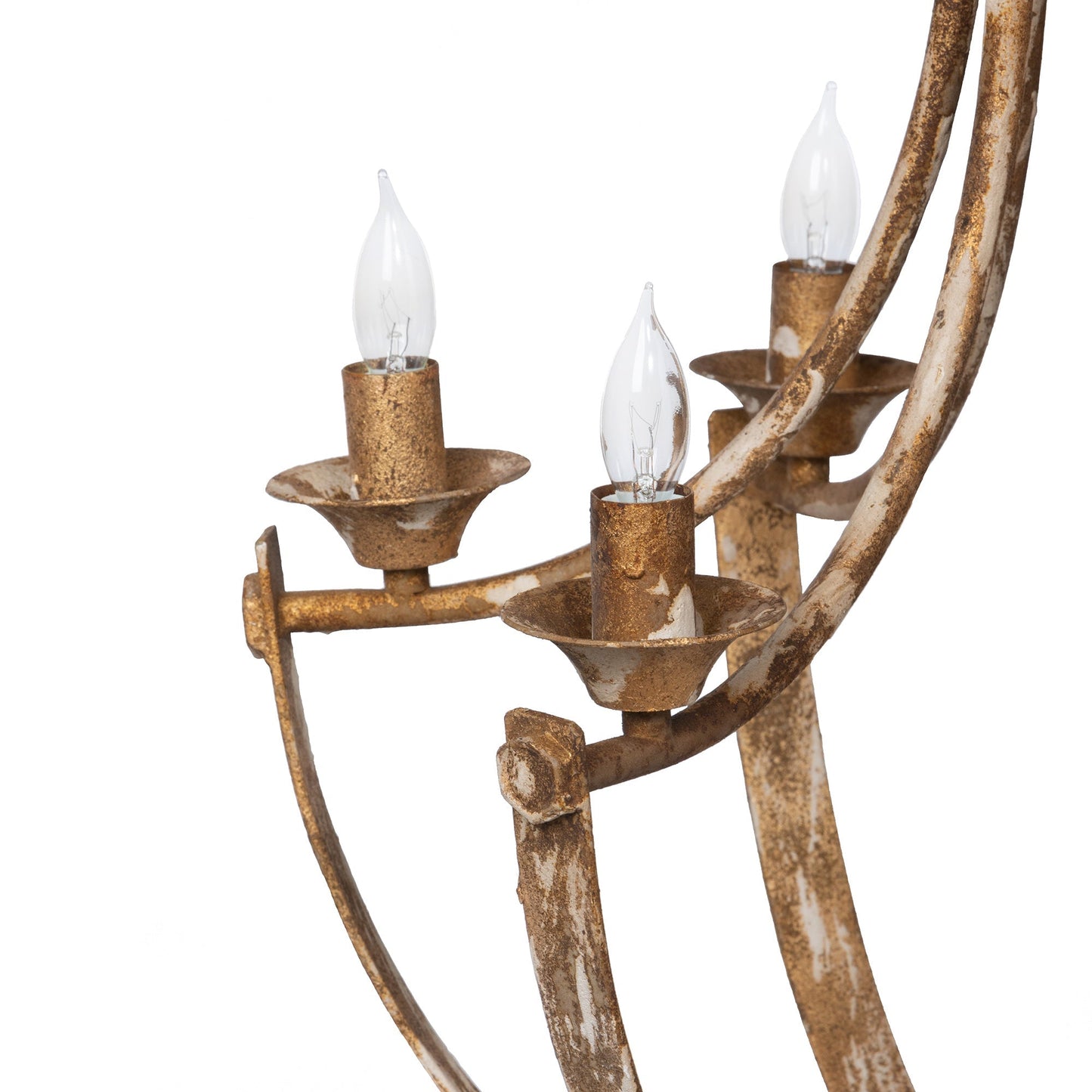 Park Hill Collection Empress Chandelier: Elegant Distressed Iron Design with Gold Accents, 6 Lights for Rustic Charm - ELH00158