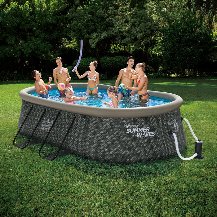 Summer Waves Quick Set 15 Ft Oval Above Ground Pool with Filter Pump, Dark Gray - 202939