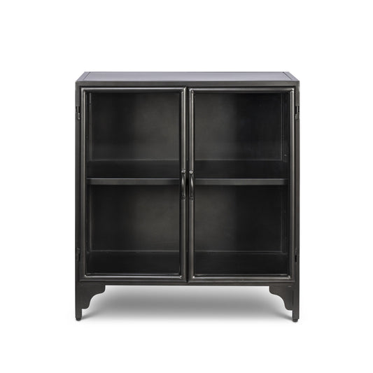 Park Hill Collection Ashton Black Metal Side Cabinet with Glass Top - EFC95718