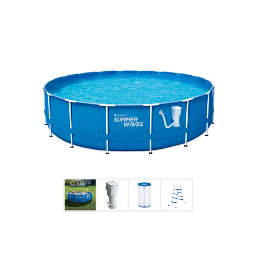 Summer Waves Active 14 Foot Metal Frame Above Ground Pool Set with Filter Pump - 202916