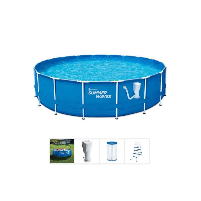 Summer Waves Active 14 Foot Metal Frame Above Ground Pool Set with Filter Pump - 202916