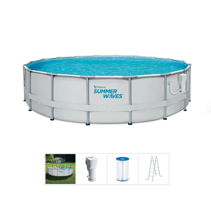 Summer Waves Elite 14 Foot Metal Frame Above Ground Pool Set with Filter Pump - 202966