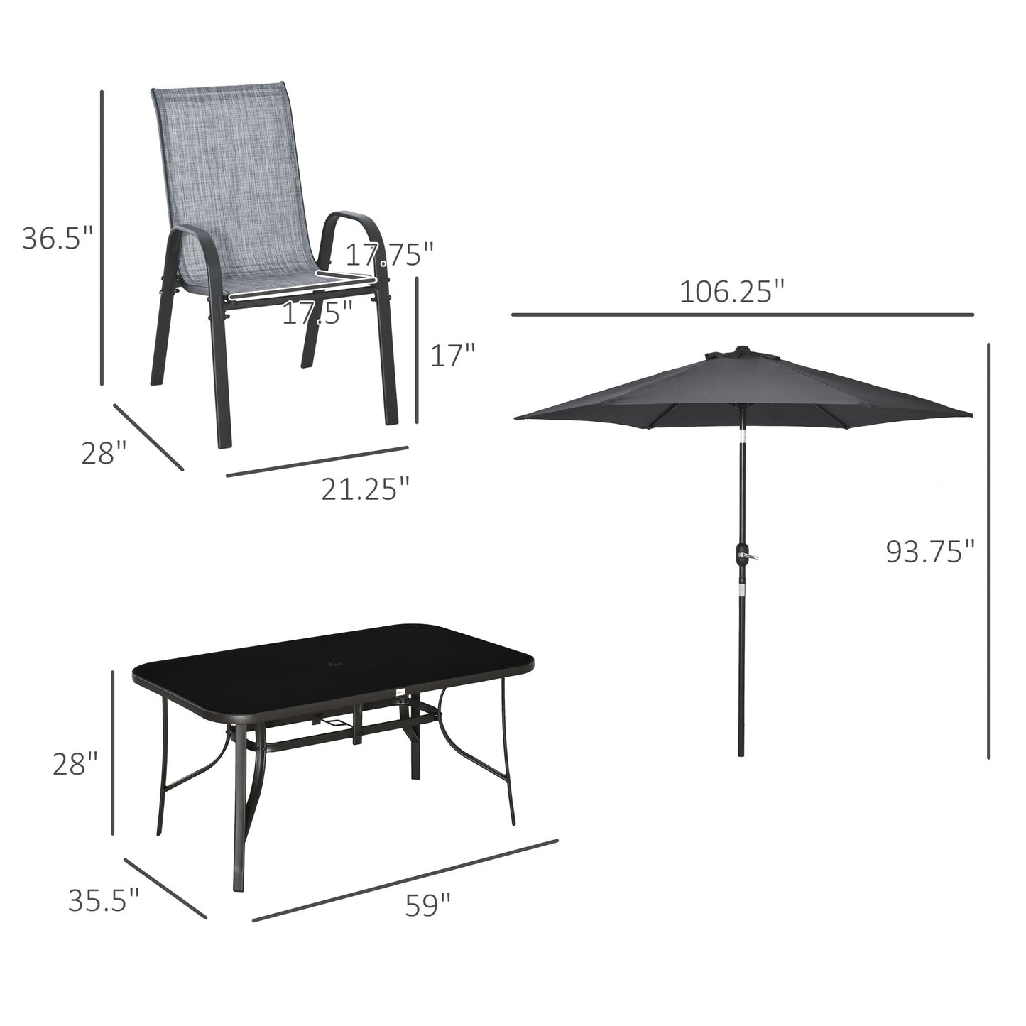 Outsunny 8 Pieces Patio Table and Chairs Set with 9 Ft Patio Umbrella, Gray - 84B-921CG