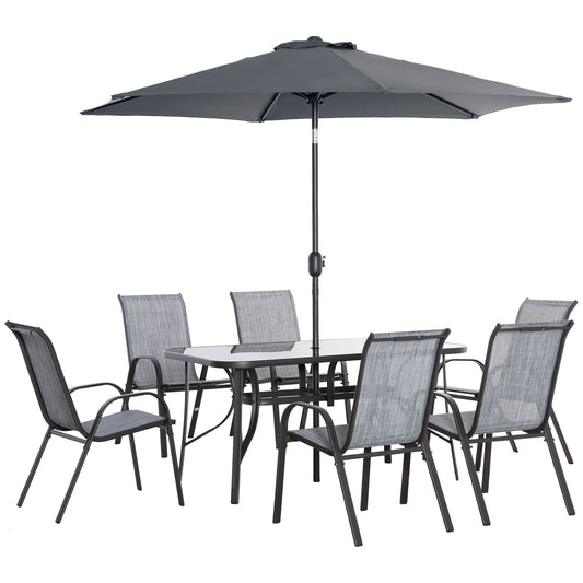 Outsunny 8 Pieces Patio Table and Chairs Set with 9 Ft Patio Umbrella, Gray - 84B-921CG