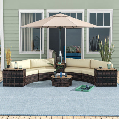 Outsunny 8PC Outdoor Conversation Set w/ 4 Rattan Sofa Chairs, 4 Tables & Umbrella Hole, Mixed Brown - 860-310V00MB