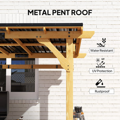 Outsunny 13' x 6' Wooden BBQ Grill Gazebo with Metal Roof 2 Bar Shelves and 6 Hooks, Natural - 84C-650V00ND