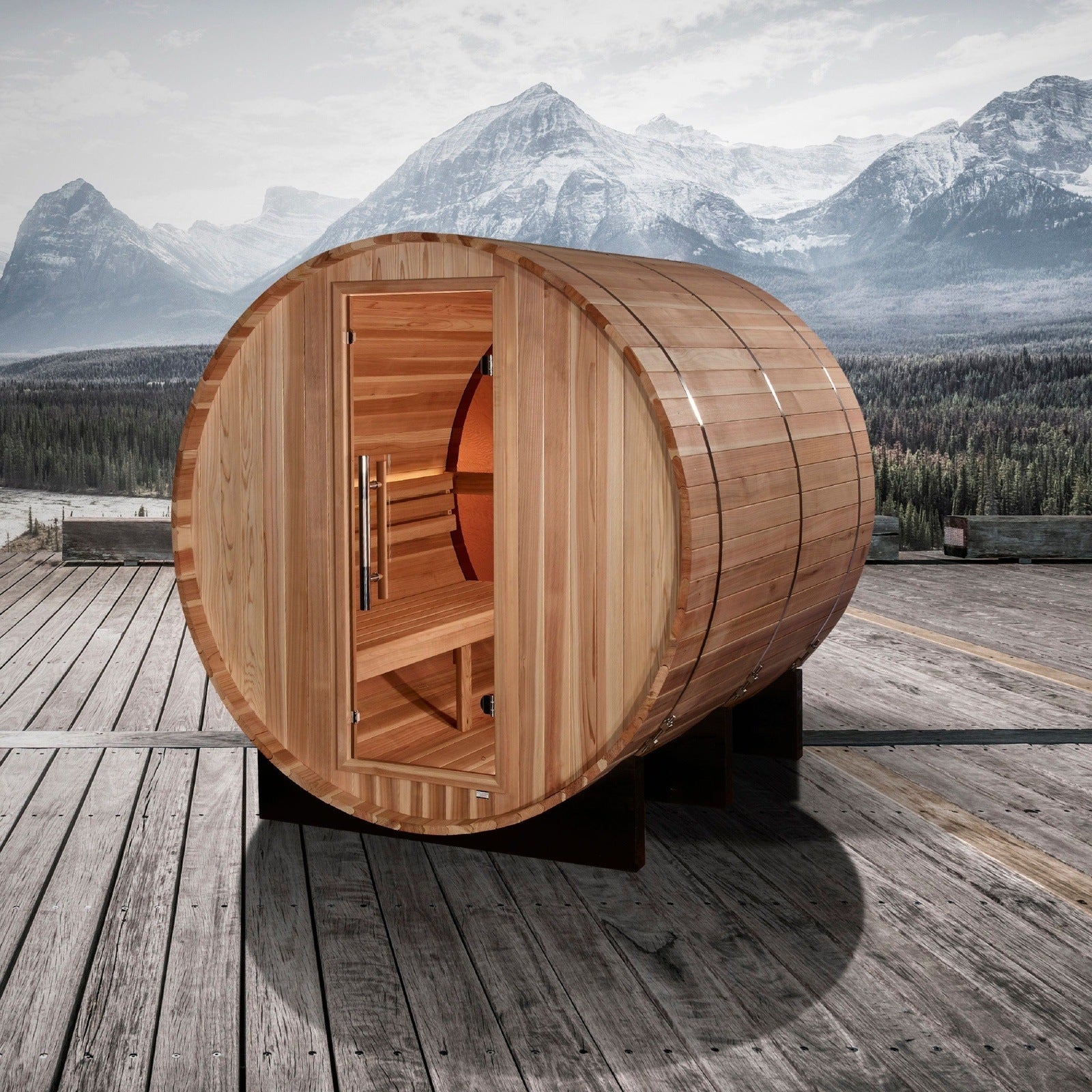 Golden Designs "Zurich" 4 Person Barrel with Bronze Privacy View - Traditional Sauna - Pacific Cedar