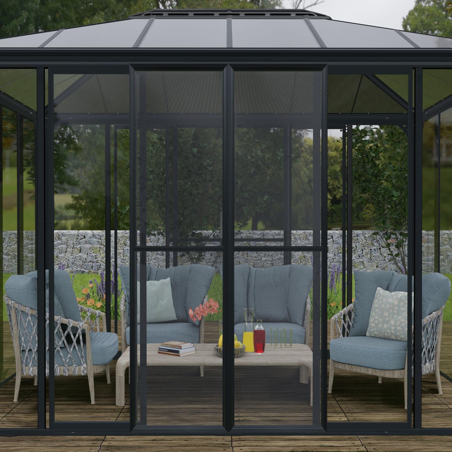 Palram Canopia | Ledro 12x12 ft Enclosed Gazebo w/screen doors Gray/Bronze - HG9193