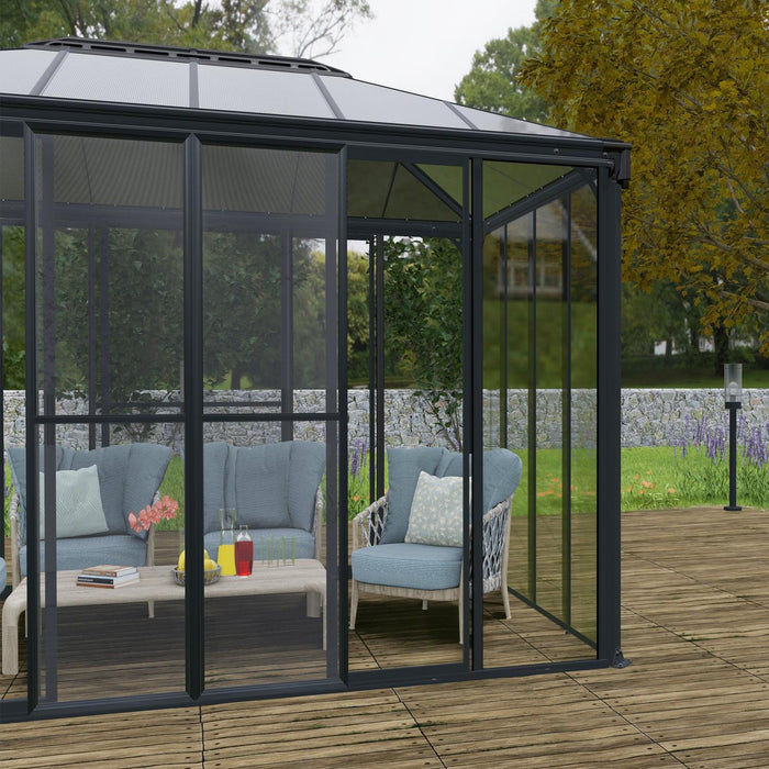 Palram Canopia | Ledro 10x14 ft Enclosed Gazebo w/Screen Doors Gray/Bronze - HG9188