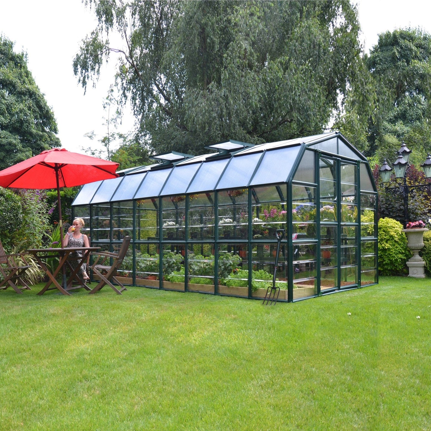 Palram - Canopia | Grand Gardener Greenhouse Kit - 8 Ft Wide - Green - 0.8mm Clear Polycarbonate Glazing - HG7208C