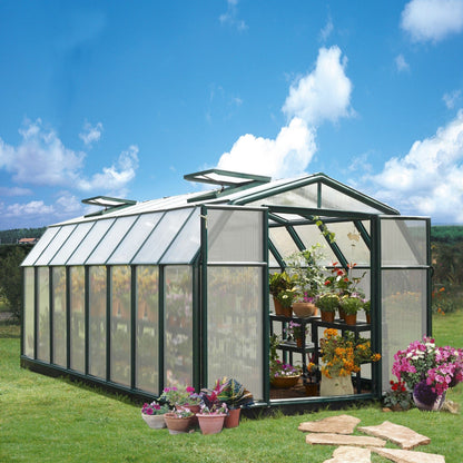 Palram - Canopia | Hobby Gardener Greenhouse Kit - 8 Ft Wide - Green With 6mm Twin-wall Polycarbonate Glazing - HG7108