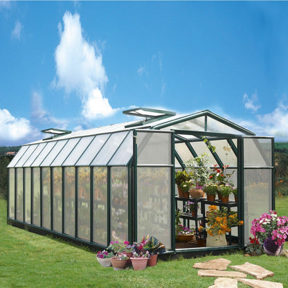 Palram - Canopia | Hobby Gardener Greenhouse Kit - 8 Ft Wide - Green With 6mm Twin-wall Polycarbonate Glazing - HG7108
