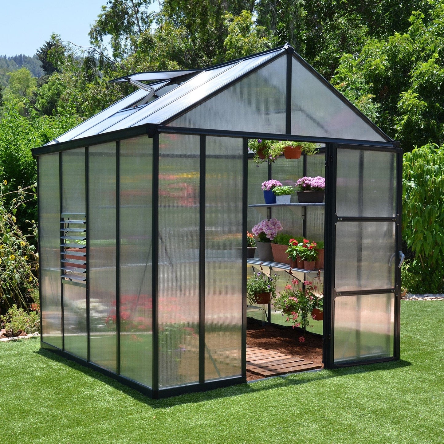 Palram - Canopia | Glory Premium Greenhouse Kit 8 Ft Wide - Gray With 10mm Twin-wall Polycarbonate Glazing - HG5608