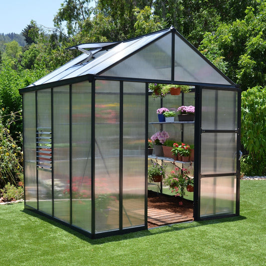 Palram - Canopia | Glory Premium Greenhouse Kit 8 Ft Wide - Gray With 10mm Twin-wall Polycarbonate Glazing - HG5608