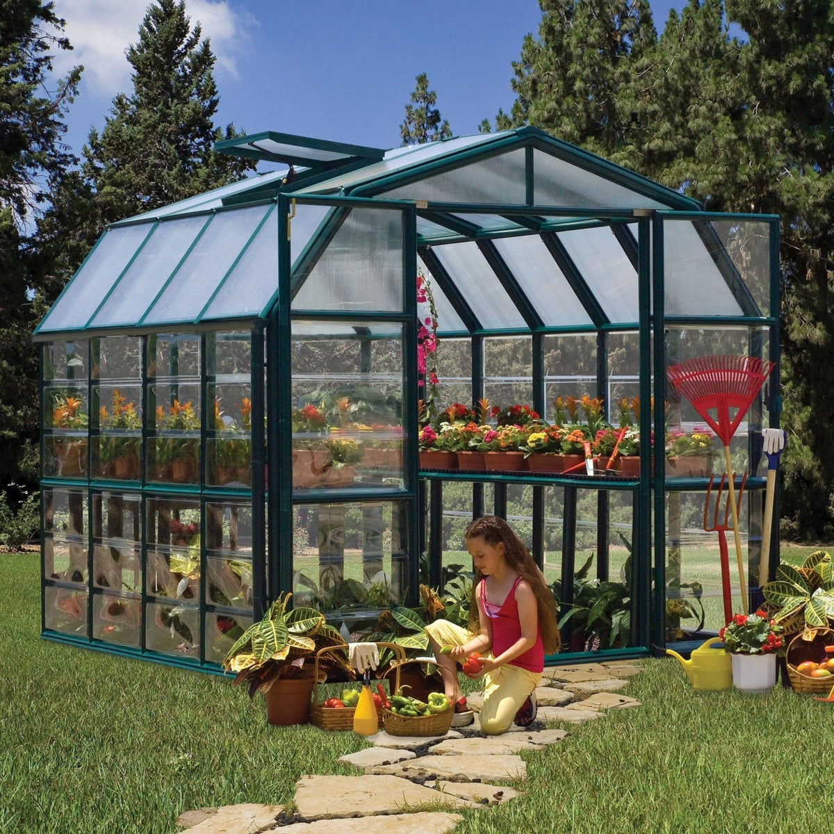 Palram Canopia | Grand Gardener Greenhouse Kit 8 Ft Wide Clear With 0.8mm Polycarbonate Glazing - HG7208C