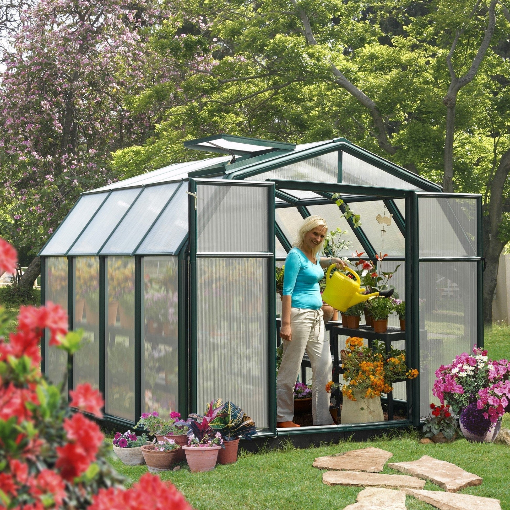 Palram Canopia | Hobby Gardener Greenhouse Kit 8 Ft Wide Green With 6mm Twin-wall Polycarbonate Glazing - HG7108