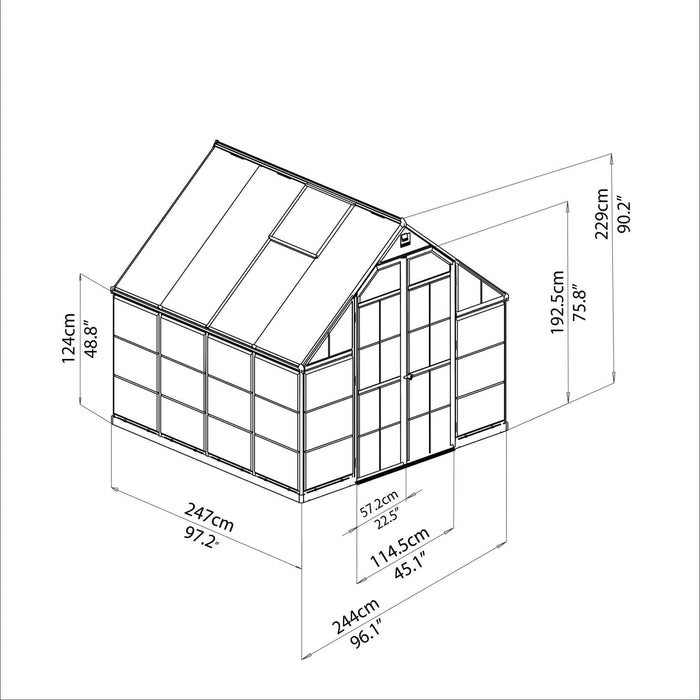 Palram Canopia | Balance Greenhouse Kit 8 Ft Wide Green With 0.8mm Polycarbonate Glazing - HG6108G