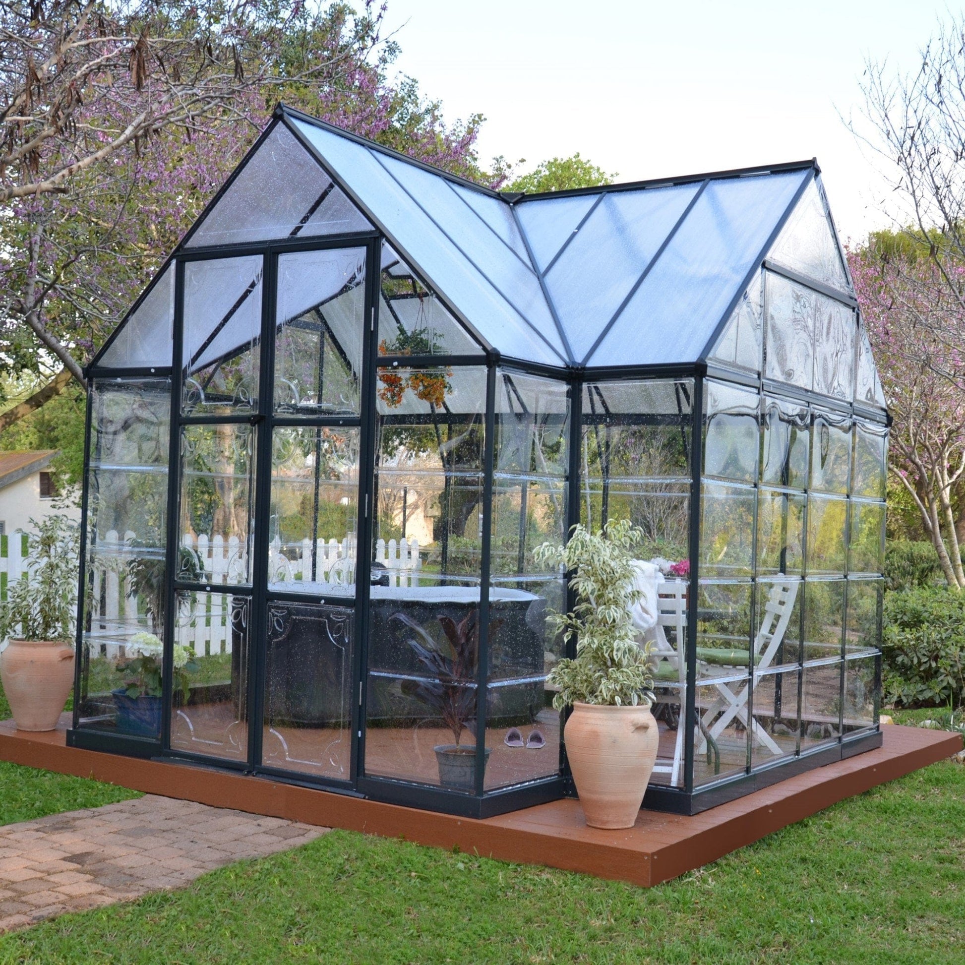 Palram Canopia | 12x10 Ft Chalet Greenhouse Kit Gray With 0.8mm Polycarbonate Glazing - HG5400