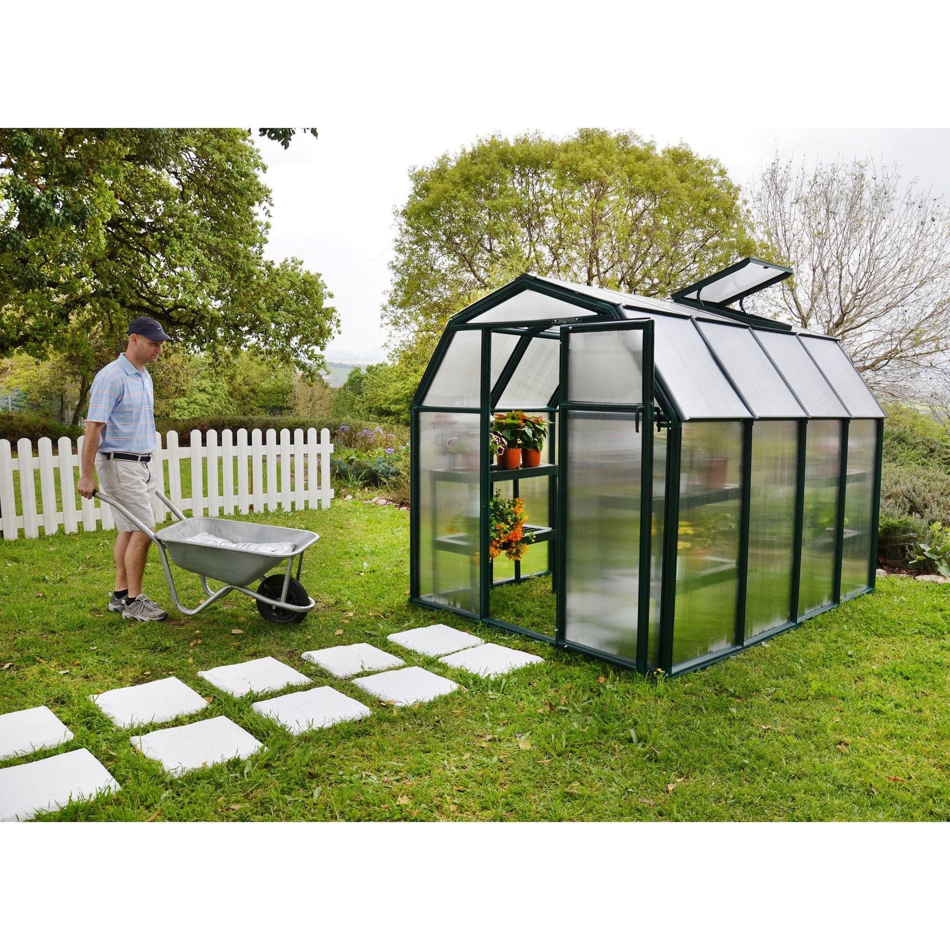 Palram Canopia | EcoGrow Greenhouse Kit - 6 Ft Wide - Green With 6mm Twin-wall Polycarbonate Glazing - HG7006