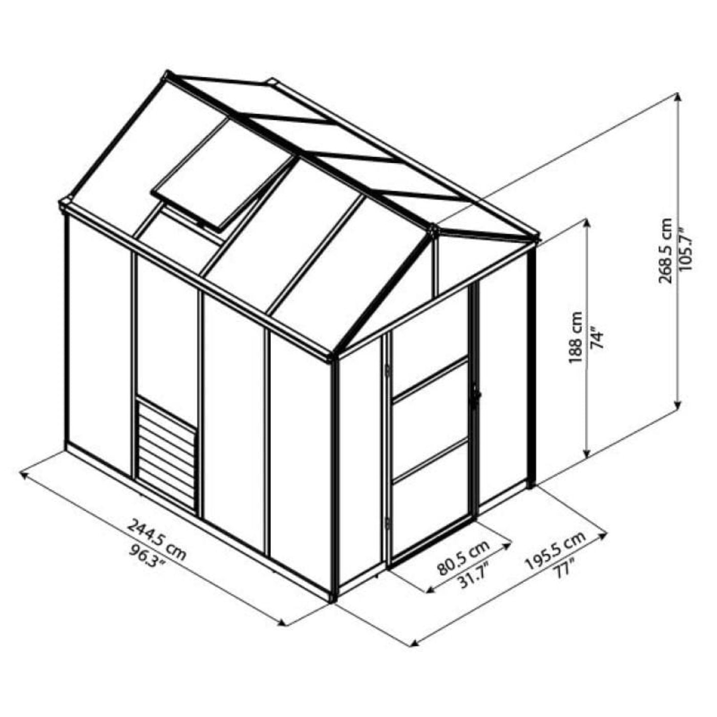 Palram Canopia | 6x8 Ft Glory Greenhouse Kit Gray With 10mm Twin-wall Polycarbonate Glazing - HG6608