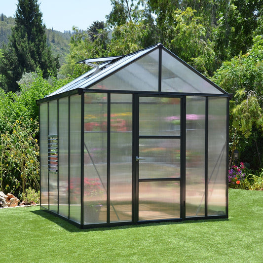Palram - Canopia | Glory Premium Greenhouse Kit 8 Ft Wide - Gray With 10mm Twin-wall Polycarbonate Glazing - HG5608