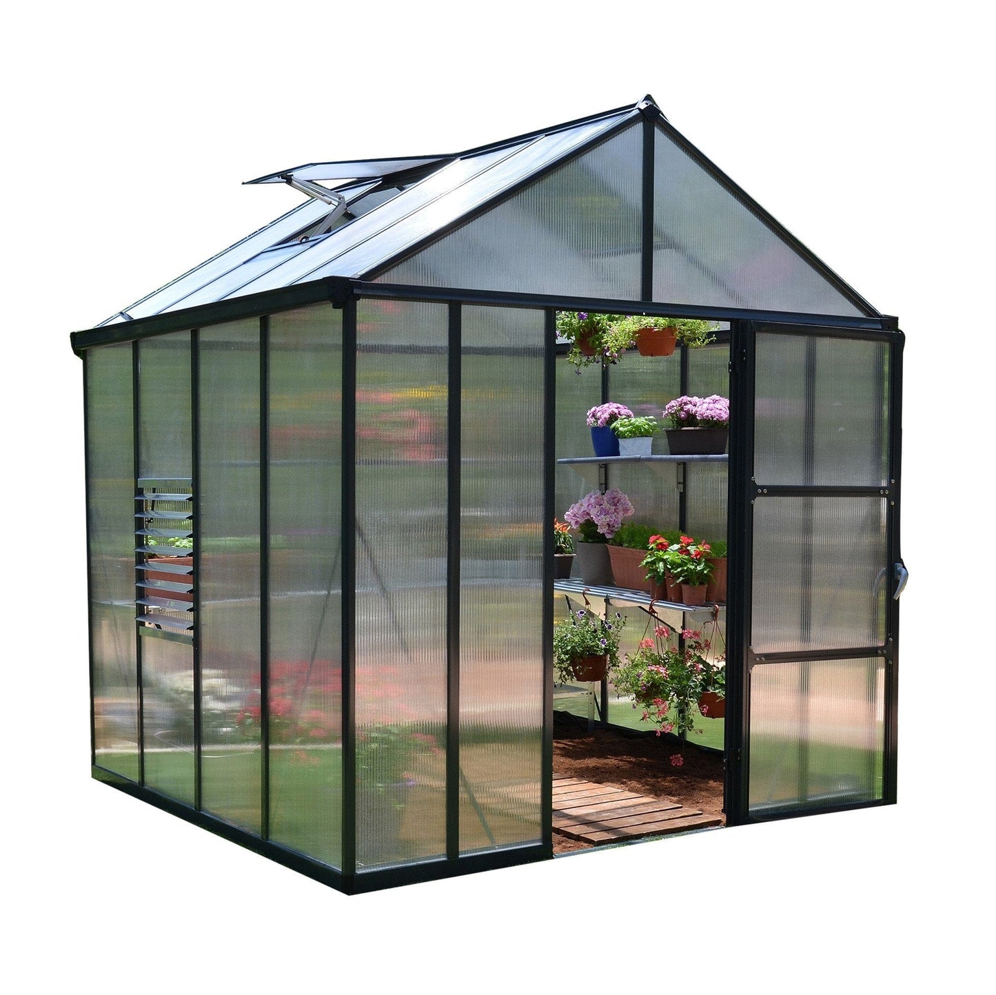 Palram - Canopia | Glory Premium Greenhouse Kit 8 Ft Wide - Gray With 10mm Twin-wall Polycarbonate Glazing - HG5608
