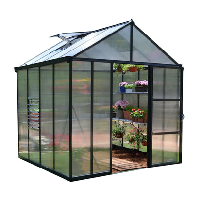 Palram - Canopia | Glory Premium Greenhouse Kit 8 Ft Wide - Gray With 10mm Twin-wall Polycarbonate Glazing - HG5608