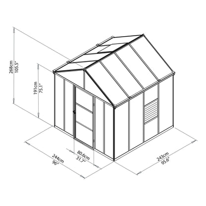 Palram - Canopia | Glory Premium Greenhouse Kit 8 Ft Wide - Gray With 10mm Twin-wall Polycarbonate Glazing - HG5608