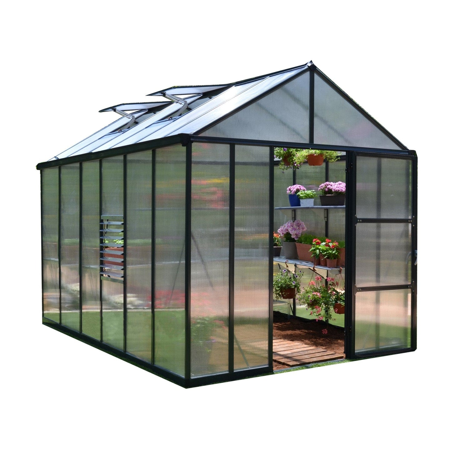 Palram - Canopia | Glory Premium Greenhouse Kit 8 Ft Wide - Gray With 10mm Twin-wall Polycarbonate Glazing - HG5608