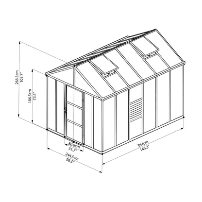 Palram - Canopia | Glory Premium Greenhouse Kit 8 Ft Wide - Gray With 10mm Twin-wall Polycarbonate Glazing - HG5608