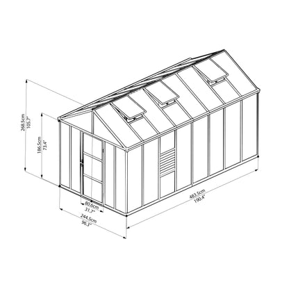 Palram - Canopia | Glory Premium Greenhouse Kit 8 Ft Wide - Gray With 10mm Twin-wall Polycarbonate Glazing - HG5608