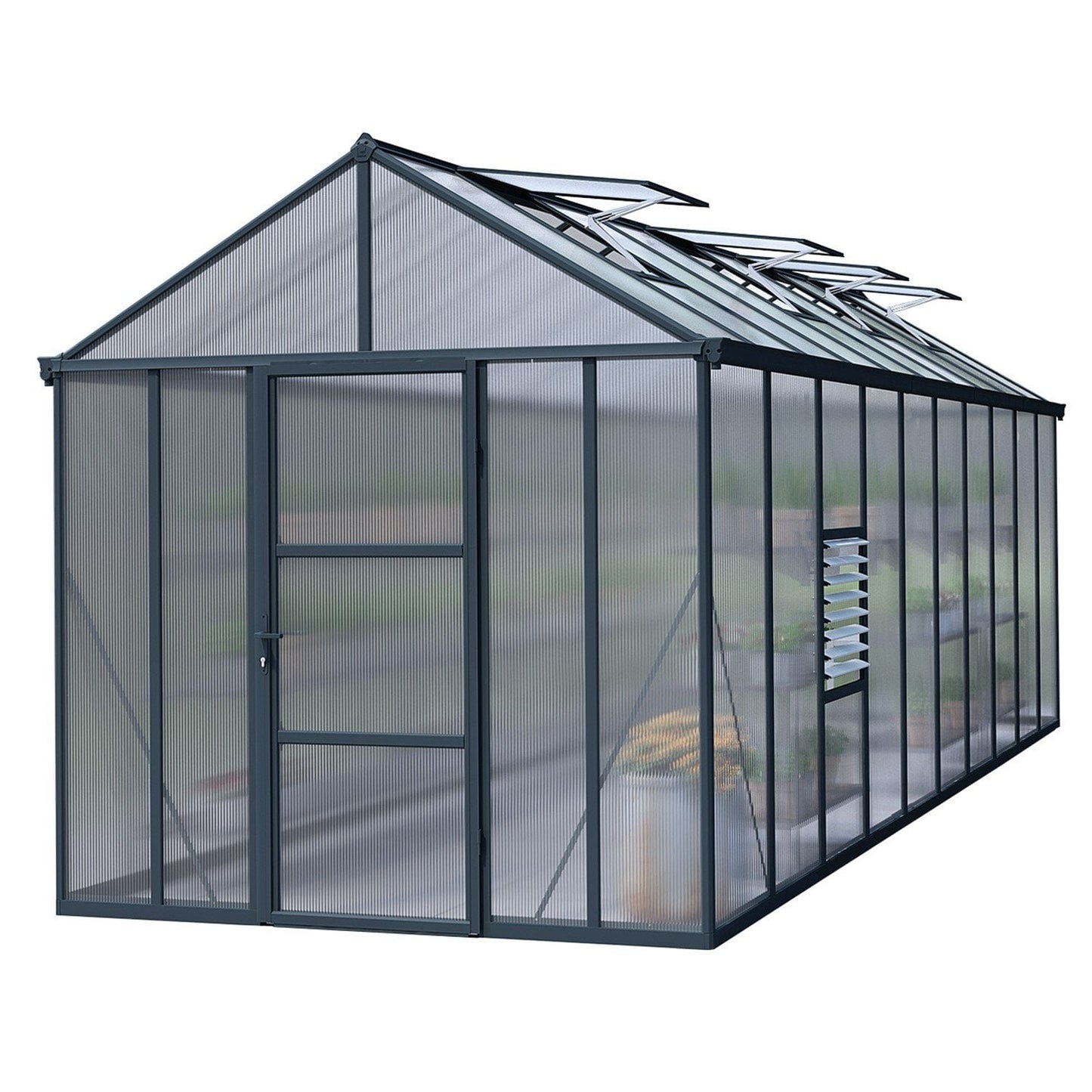 Palram - Canopia | Glory Premium Greenhouse Kit 8 Ft Wide - Gray With 10mm Twin-wall Polycarbonate Glazing - HG5608