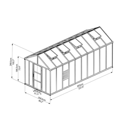 Palram - Canopia | Glory Premium Greenhouse Kit 8 Ft Wide - Gray With 10mm Twin-wall Polycarbonate Glazing - HG5608