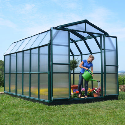 Palram - Canopia | Grand Gardener Greenhouse Kit - 8 Ft Wide - Green - 6mm Twin-wall Polycarbonate Glazing - HG7208