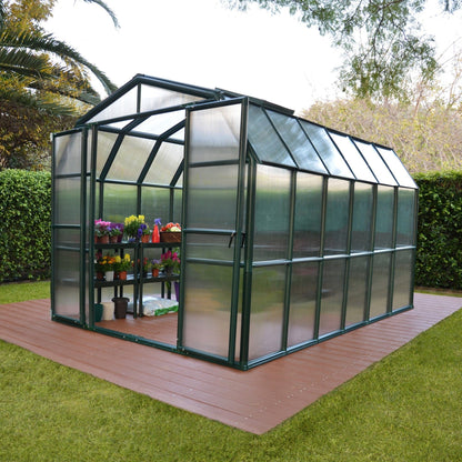 Palram - Canopia | Grand Gardener Greenhouse Kit - 8 Ft Wide - Green - 6mm Twin-wall Polycarbonate Glazing - HG7208