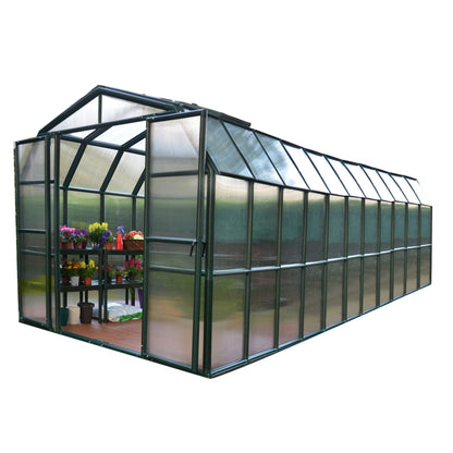 Palram - Canopia | Grand Gardener Greenhouse Kit - 8 Ft Wide - Green - 6mm Twin-wall Polycarbonate Glazing - HG7208
