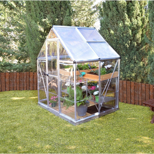 Palram Canopia | Hybrid Greenhouse Kit - Silver With 0.8mm Polycarbonate Glazing - HG5504