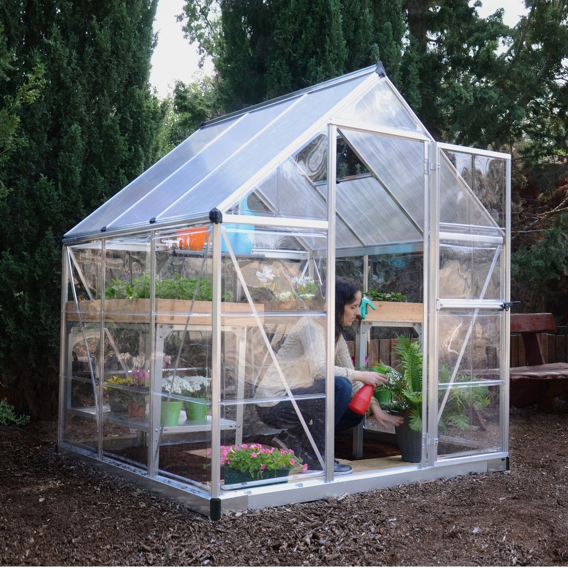 Palram Canopia | Hybrid Greenhouse Kit - Silver With 0.8mm Polycarbonate Glazing - HG5504