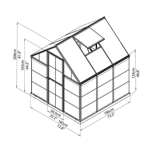 Palram Canopia | 6x6 Ft Hybrid Greenhouse Kit - Green With 0.8mm Polycarbonate Glazing - HG5506G-1B