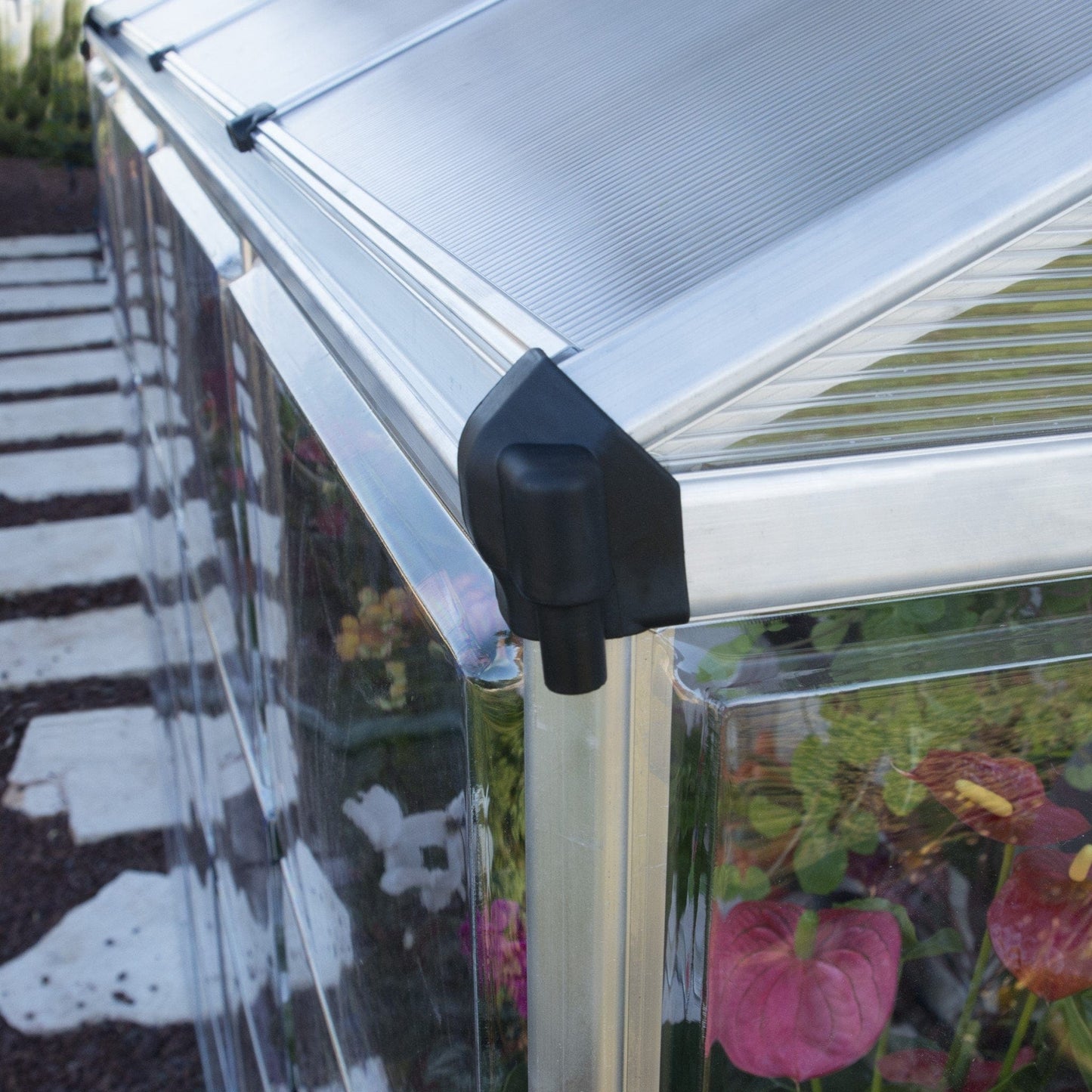 Palram - Canopia | 4x8 Ft Hybrid Lean-To Greenhouse Kit - Silver With 0.8mm Polycarbonate Glazing - HG5548