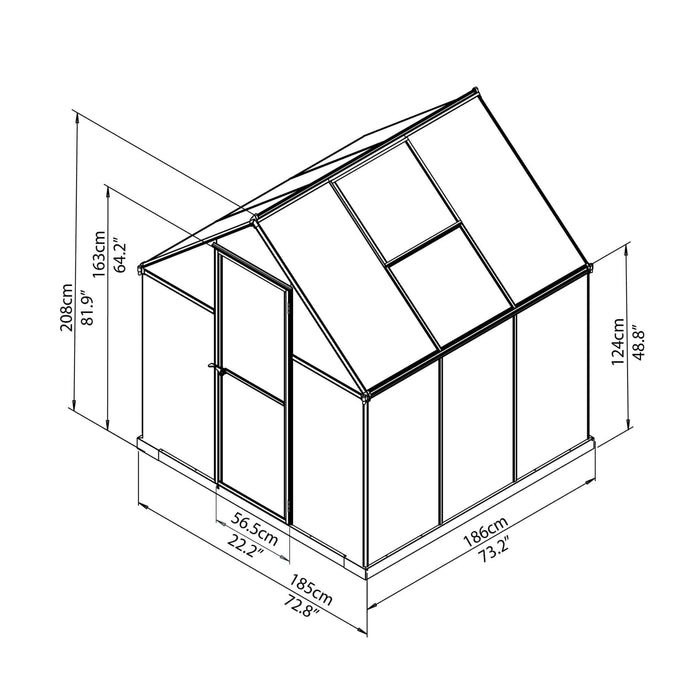 Palram Canopia | Mythos Greenhouse Kit 6 Ft Wide - Green With 4mm Twin-wall Polycarbonate Glazing - HG5005G