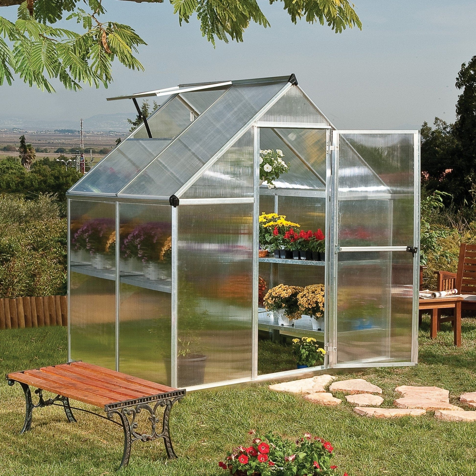 Palram Canopia | Mythos Greenhouse Kit 6 Ft Wide - Silver With 4mm Twin-wall Polycarbonate Glazing - HG5005